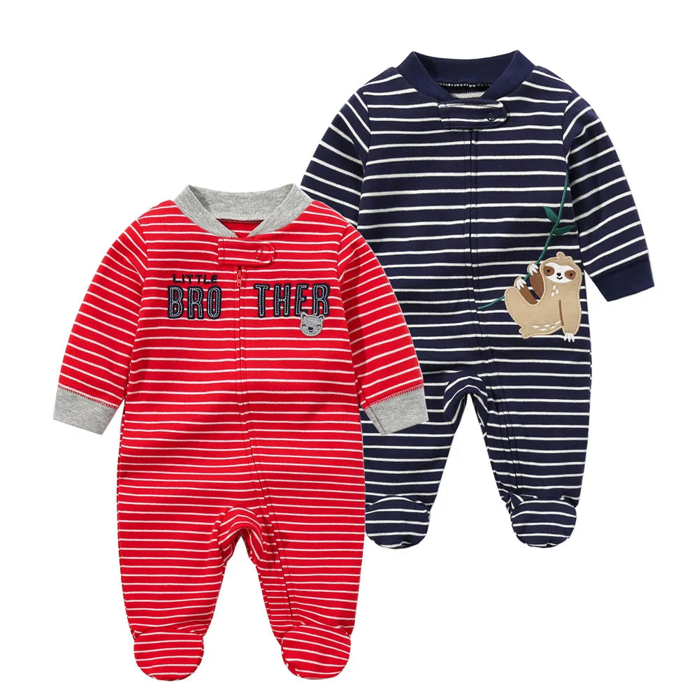 100% Cotton Long Sleeve Footed Romper For 3-12 Months