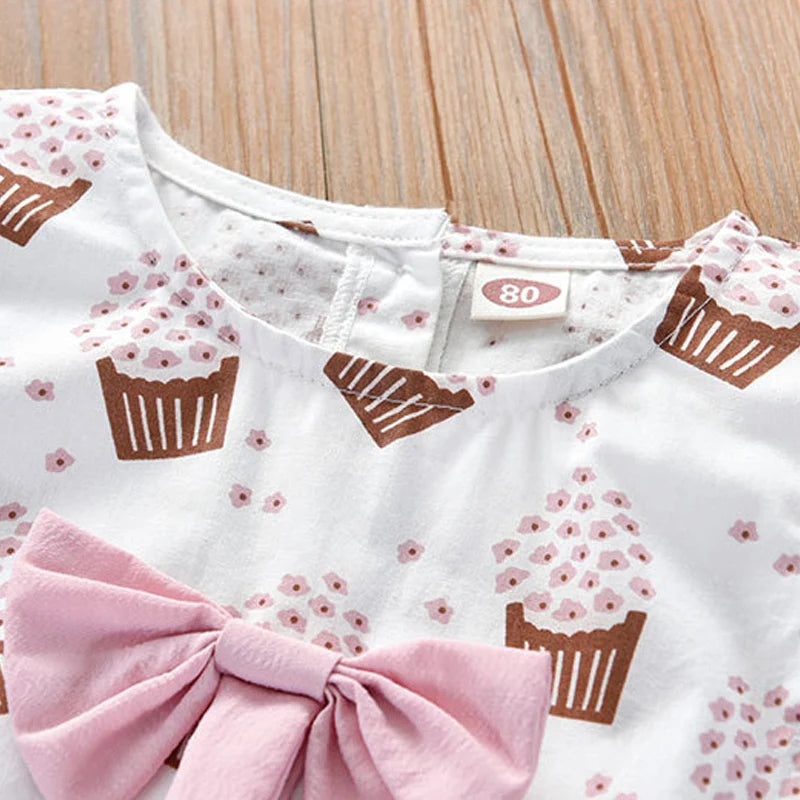 Sleeveless Ice Cream Print Bow Top Shirt And Shorts Set for 2-6 years