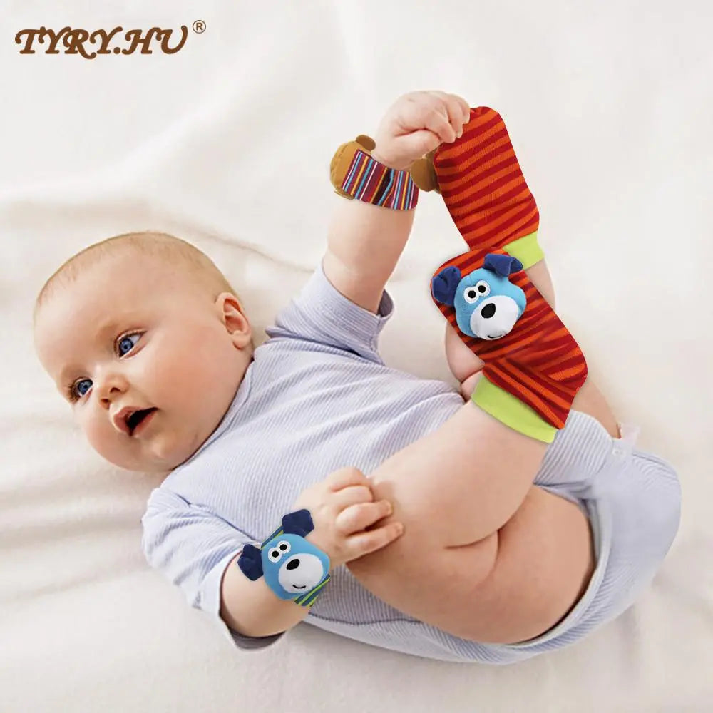 2pcs/4pcs Stuffed Animals Baby Rattle Socks and Wrist Baby Rattles