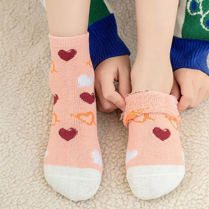 5 Pairs Cute Striped Plush Heart Socks For 1-8 Years