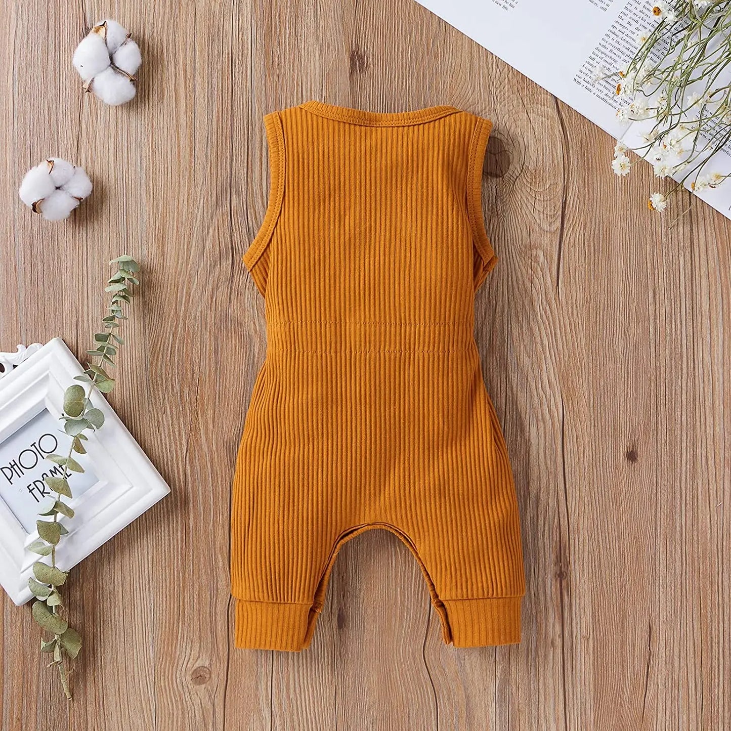 Solid Color Ribbed Romper for 3-18 Months