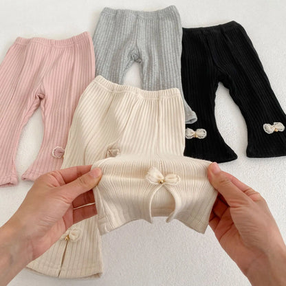 Girls Cotton Ribbed Bow Flared Leggings Size 6-24 Months