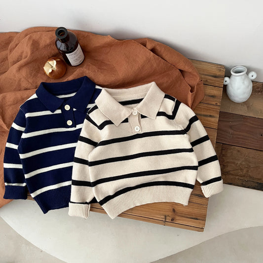 Long Sleeved Collared Striped Soft Casual Shirt For Boys 0-36 Months