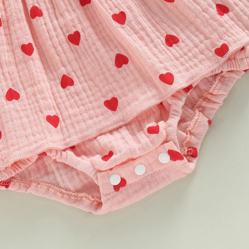 Heart Print Romper Dress And Headband For 3-18 Months