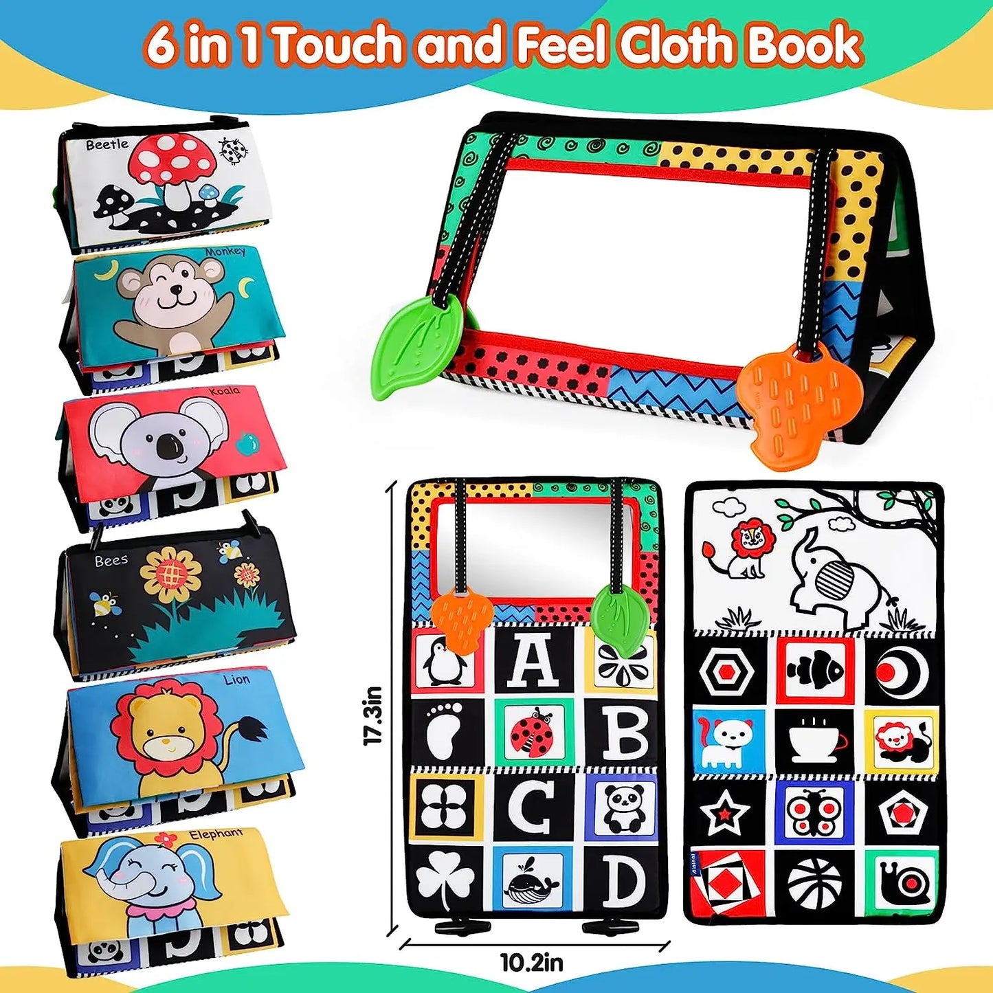 Multi functional Tummy Time Floor Mirror with Teethers & Cloth Books