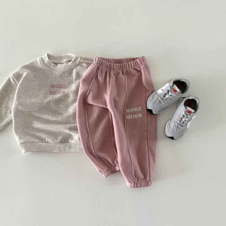 2 Pcs More Hugs Print Sweatshirt and Pant Set