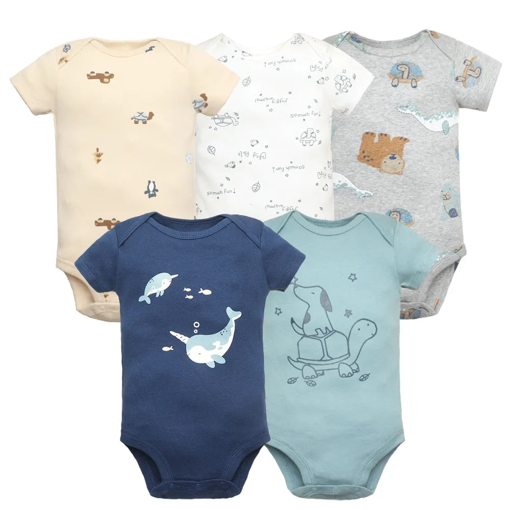 5 Pack Unisex Fashion Print  Bodysuits Size 6-24 Months