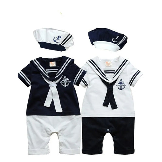 Short Sleeve Navy Sailor Romper with  Hat