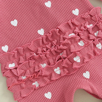 Heart Print Ruffle Zipper Romper with Headband 0-6 Months