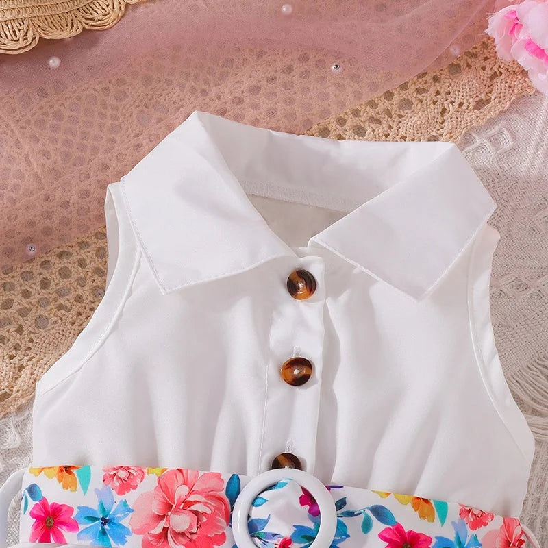 Sleeveless Cute Button Floral Princess Dress for 3-36 Months