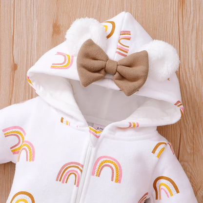 Baby Boy Girl Thick Warm Hooded Romper For 0-18 Months