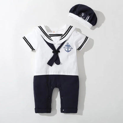 Short Sleeve Navy Sailor Romper with  Hat