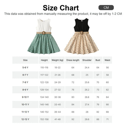 Polka Dots Ribbed Splice Sleeveless Dress & Belt