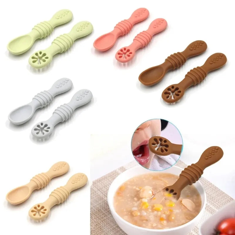 2 Pack Solid Color Silicone Learning Spoons