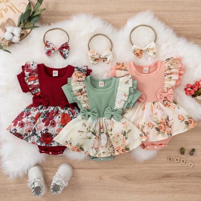 2 Piece Cute Floral Jumpsuit Romper and Headband