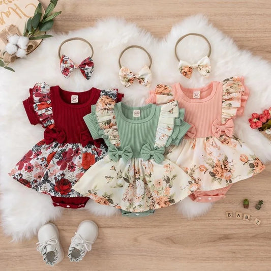 2 Piece Cute Floral Jumpsuit Romper and Headband