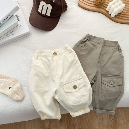 Cotton Casual Solid Color Pants For Boys 0-36 Months