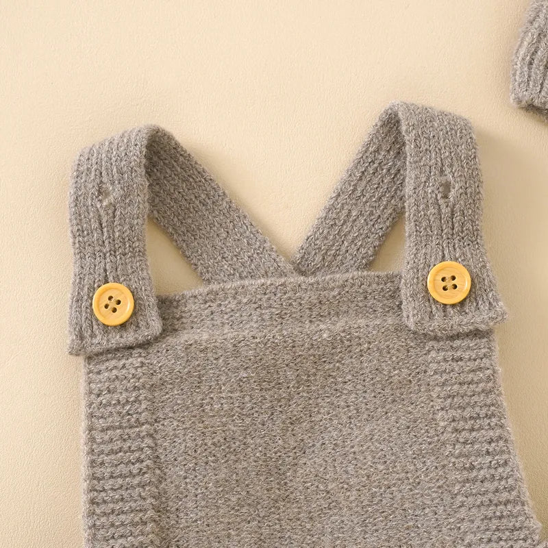 Sleeveless Knitted Solid Romper And  Hat Set For 3-18 Months