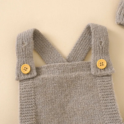 Sleeveless Knitted Solid Romper And  Hat Set For 3-18 Months