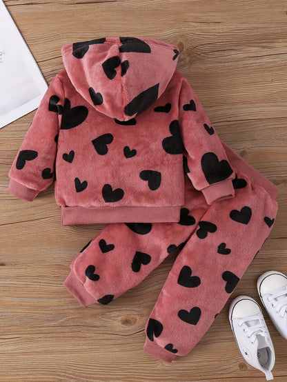 Baby Girl Soft Heart Hoodie and Pants Set For 6-36 Months