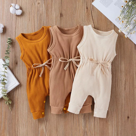 Solid Color Ribbed Romper for 3-18 Months