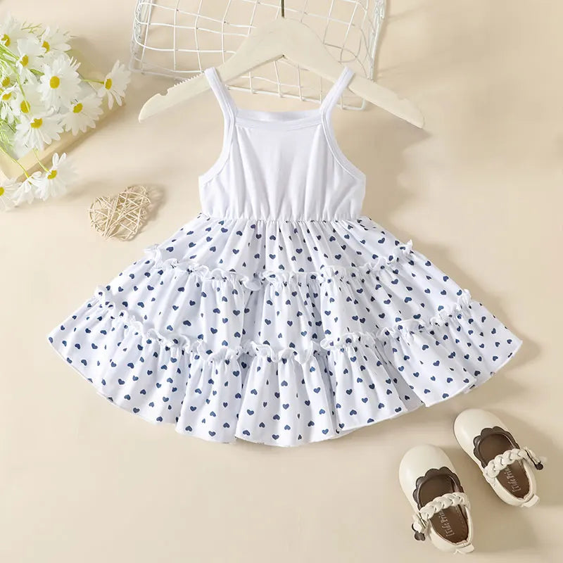 Cute Summer Denim Heart Print Short Coat Wave Dot Dress and Headband For 3-24 Months