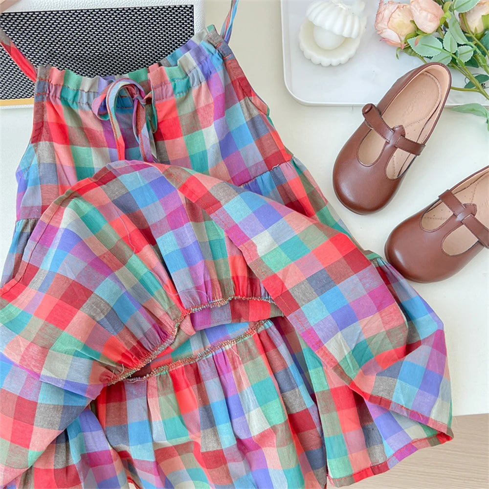 Casual Plaid Sleeveless Princess Dress For 2-7 Years