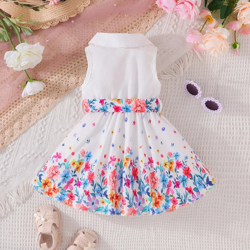 Sleeveless Cute Button Floral Princess Dress for 3-36 Months