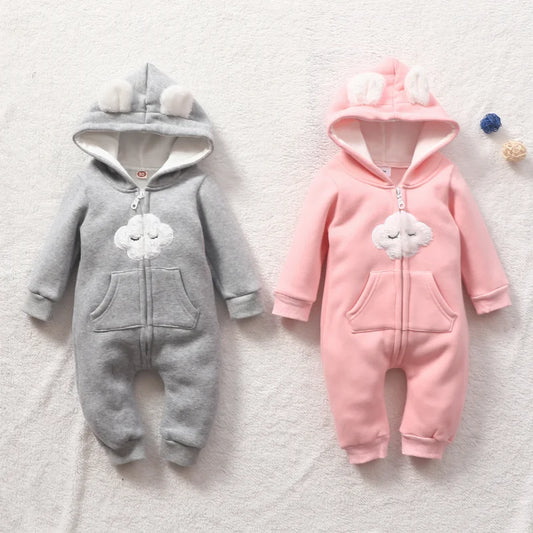 Baby Boy Girl Thick Warm Hooded Romper For 0-18 Months