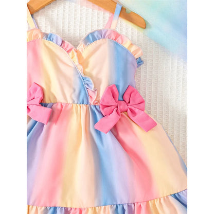 Suspender Rainbow Color Bow Dress For 6-36 Months