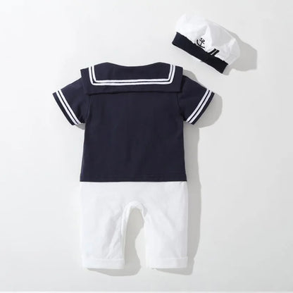 Short Sleeve Navy Sailor Romper with  Hat