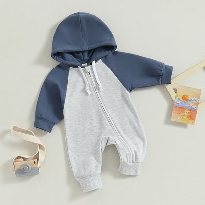 Long Sleeve Zipper Block Color Romper 0-24 Months