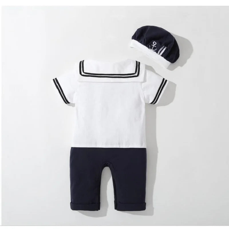 Short Sleeve Navy Sailor Romper with  Hat