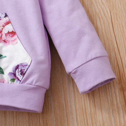 3 Piece Floral Hoodie Floral Pants and Headband For 0-18 Months