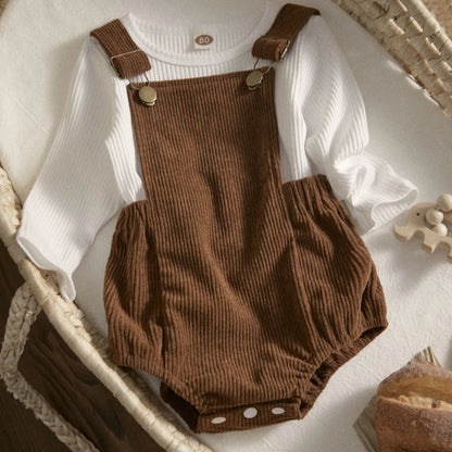 Long Sleeve Knitted Top & Suspender Romper Overalls For 0-24 Months