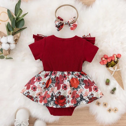 2 Piece Cute Floral Jumpsuit Romper and Headband