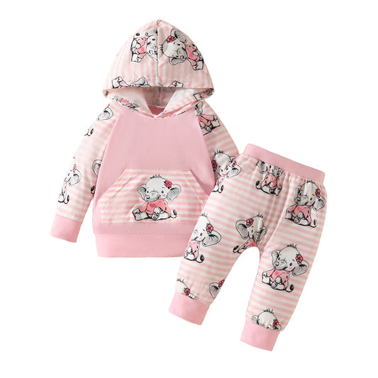 2 Piece Pinstripe Elephant Hoodie and Pant Set