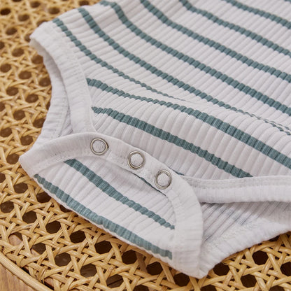 Ribbed Striped Long Sleeve Romper and Pants For 3-24 Months