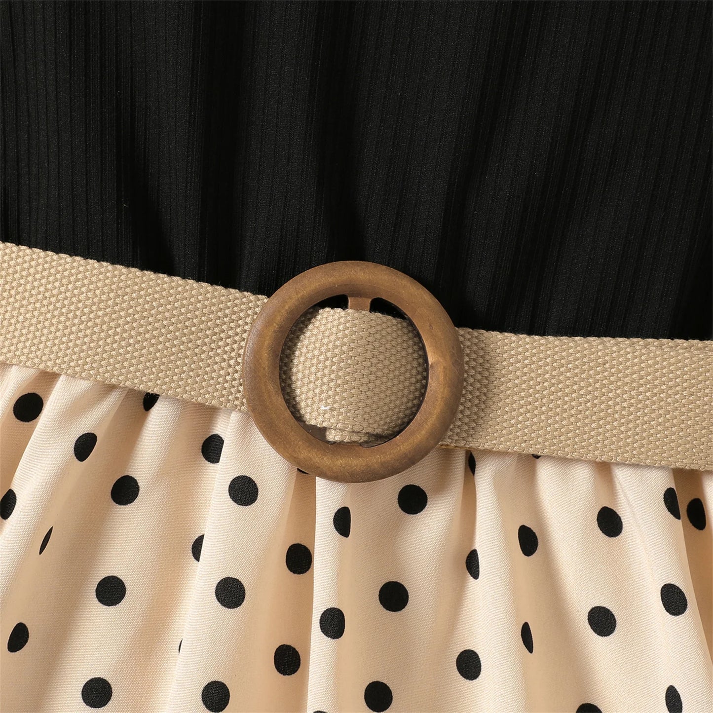 Polka Dots Ribbed Splice Sleeveless Dress & Belt