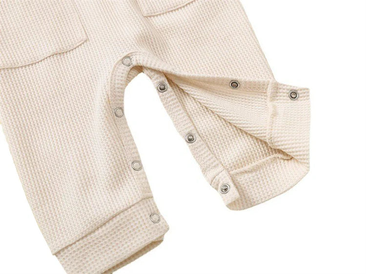 Soft Cotton Solid Color Romper With Pockets For 3-12 Months