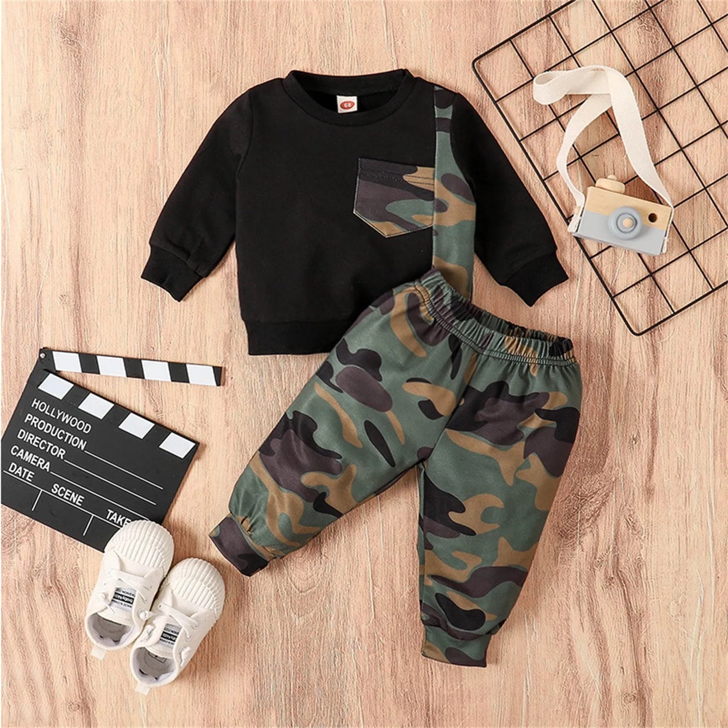 2 Piece Boys Long Sleeve Pullover And Camouflage Pants Size 3-24 Months