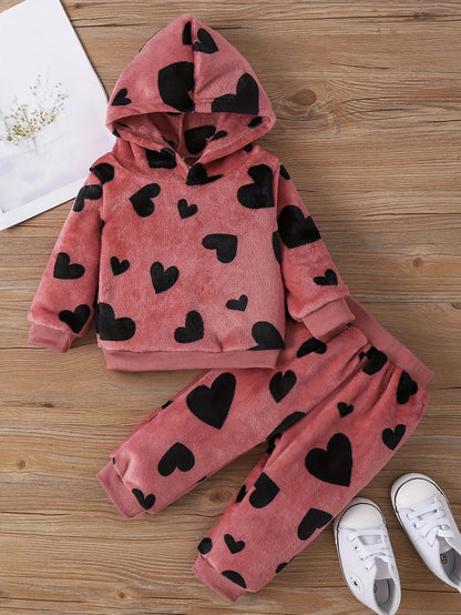 Baby Girl Soft Heart Hoodie and Pants Set For 6-36 Months