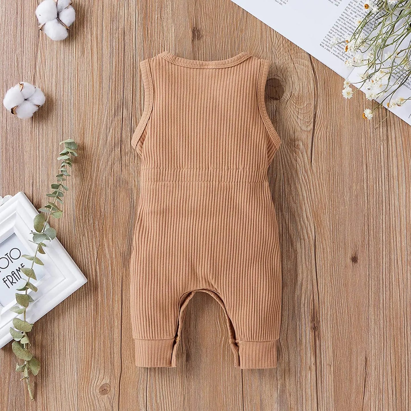 Solid Color Ribbed Romper for 3-18 Months