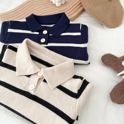 Long Sleeved Collared Striped Soft Casual Shirt For Boys 0-36 Months